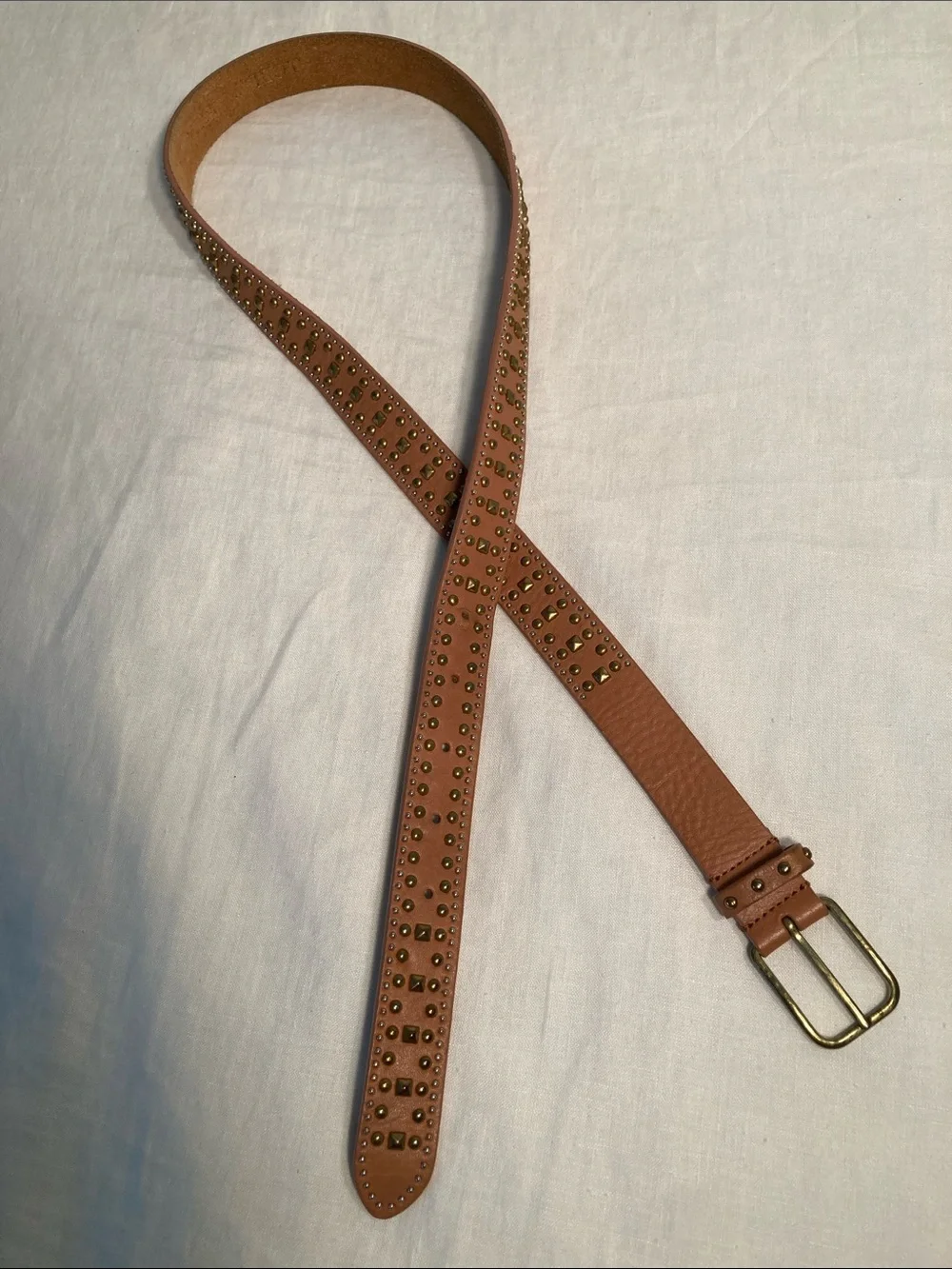 J.Crew Studded Tan caramel Leather Belt  Brass Buckle M